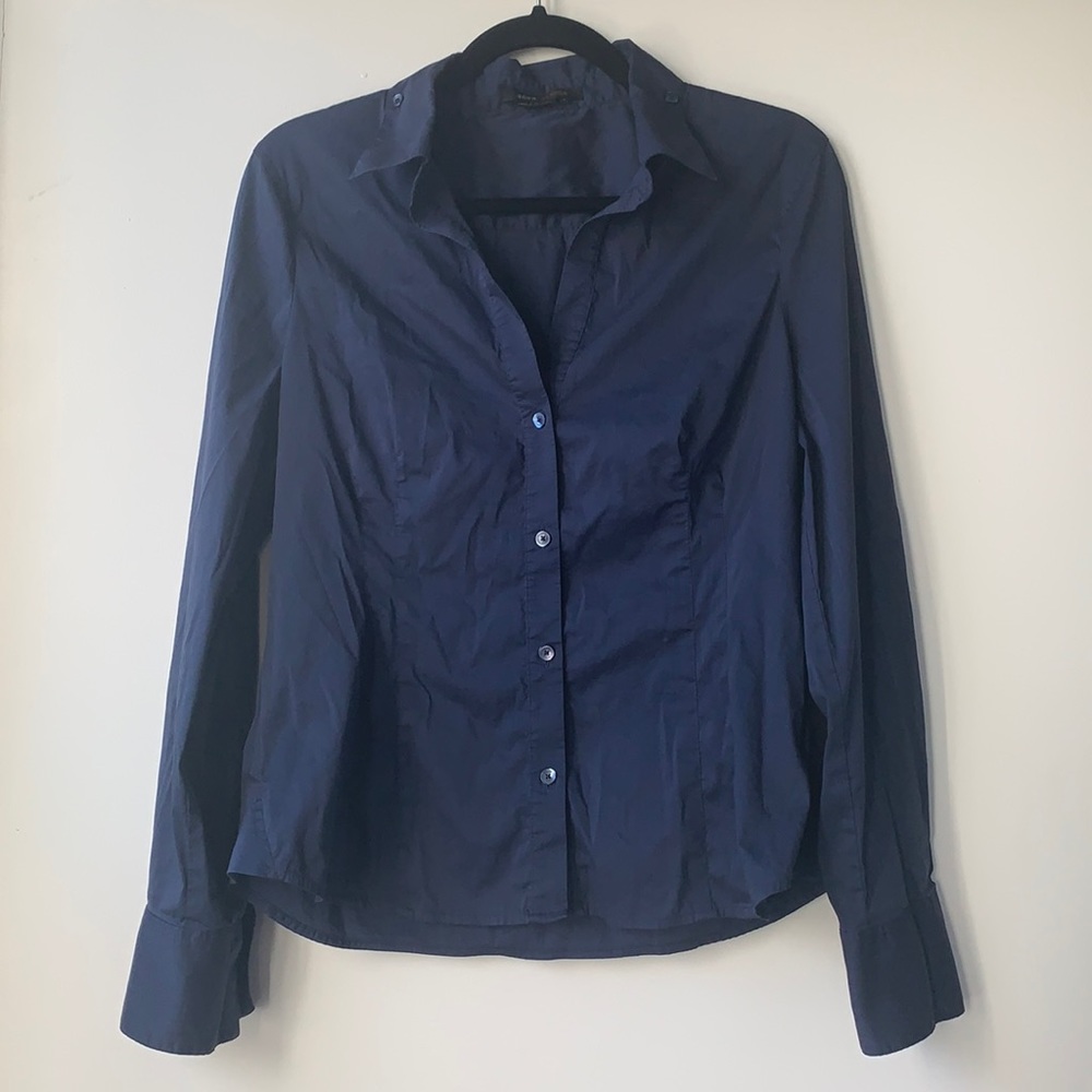🧡 BCBGMaxAzria Navy Button Down Long Sleeve Shirt